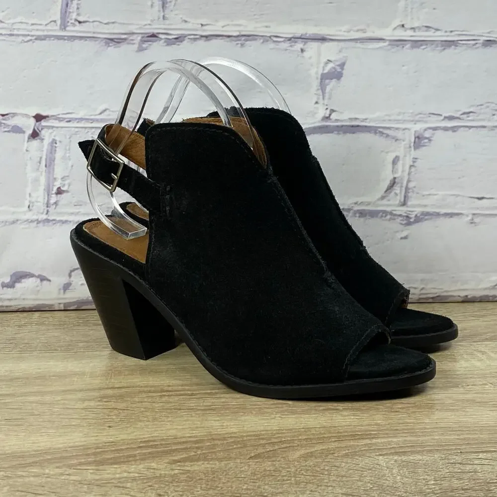 Frye Courtney Slinback Mule Sandals Women's Size 8.5 Black Suede Heel Peep Toe